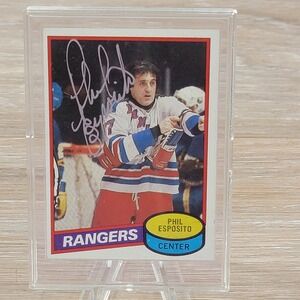 Phil Esposito Signed 1980 Topps NHL Hockey Card New York Rangers Autographed